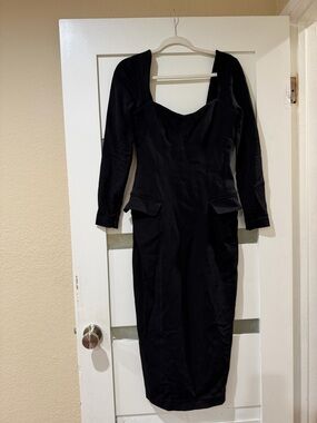 House of CB Black Long Sleeve Square Neck Midi Dress